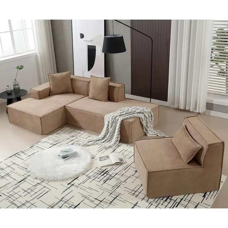 L-Shaped Modular Sofa Set, Modern Minimalist Design, Italian Style,Polyester Fabric