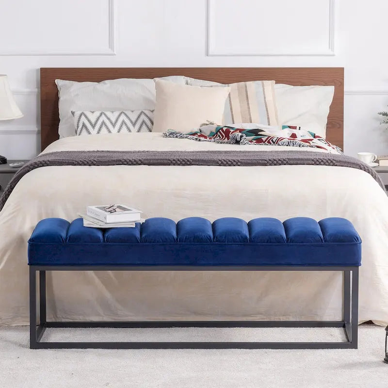 Metal Base Upholstered Bench Footstool for Entryway Living Room