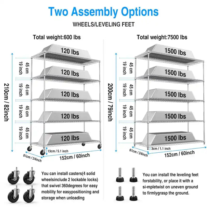 5 Tier 7500lbs Heavy Duty Adjustable Storage Rack Metal Shelf