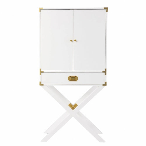 30 White Corner Display Stand With One Shelf And One Drawer