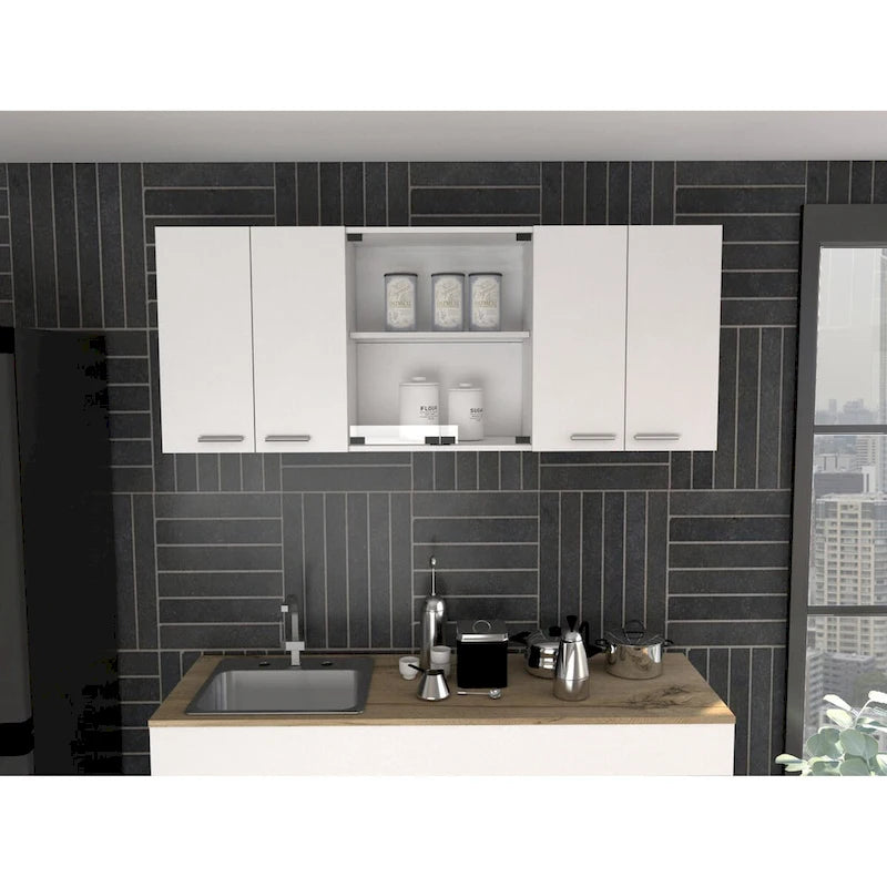 59-inch Two Center Glass Doors Wall Cabinet White