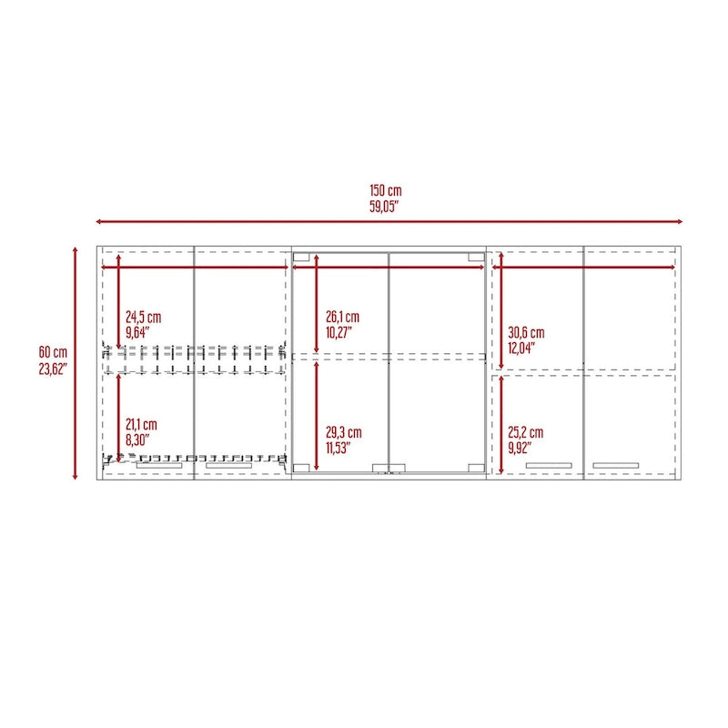 59-inch Two Center Glass Doors Wall Cabinet White