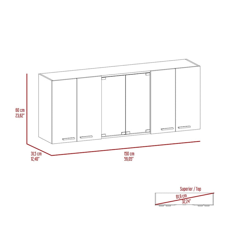 59-inch Two Center Glass Doors Wall Cabinet White