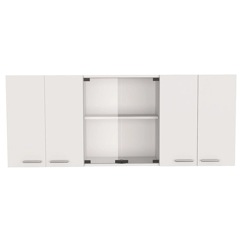 59-inch Two Center Glass Doors Wall Cabinet White