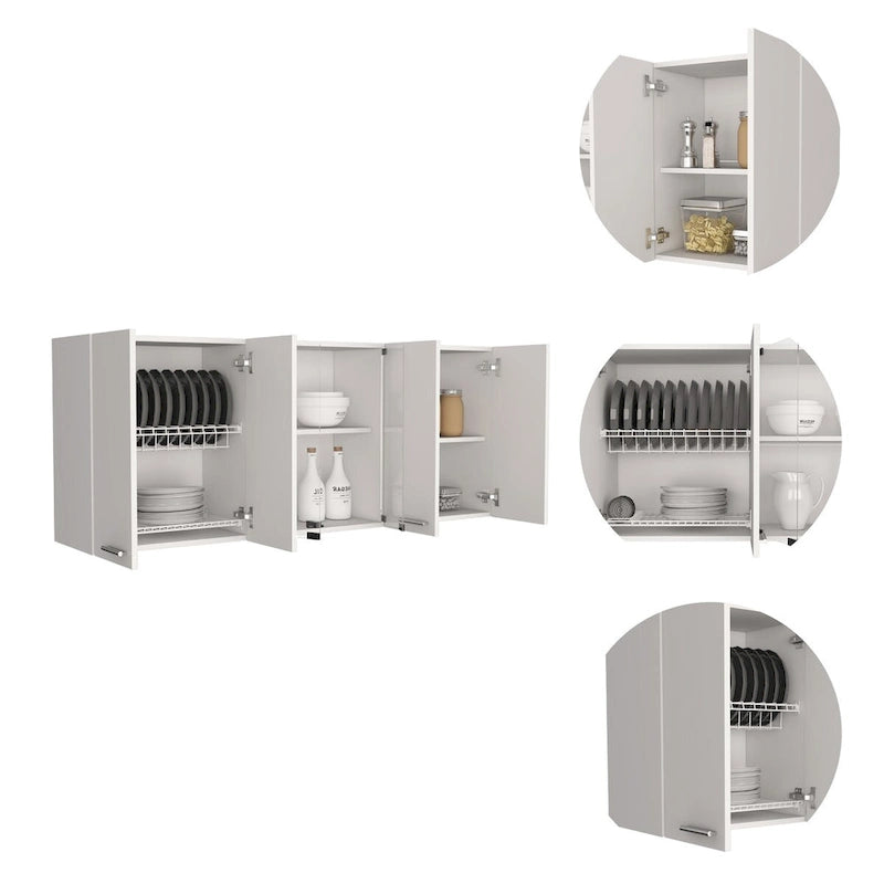59-inch Two Center Glass Doors Wall Cabinet White