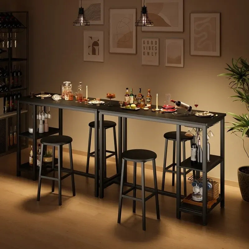 Bar Table Set with 2 Stools for Breakfast Nook, Dining Room, Living Room, Kitchen, Dining Hall
