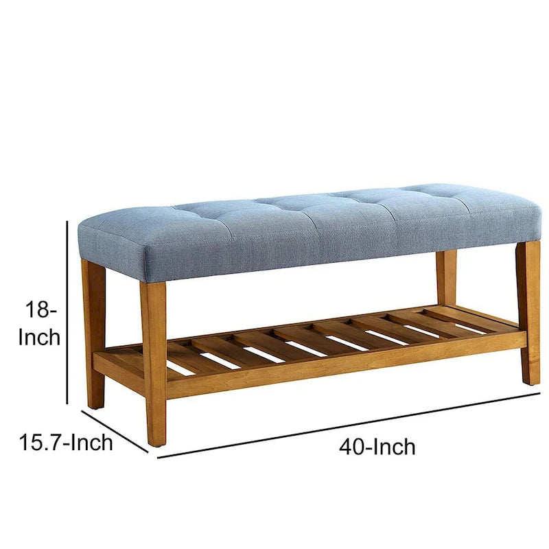 Wooden Bench, Blue & Oak