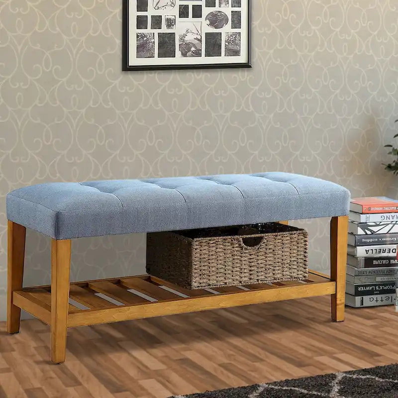 Wooden Bench, Blue & Oak