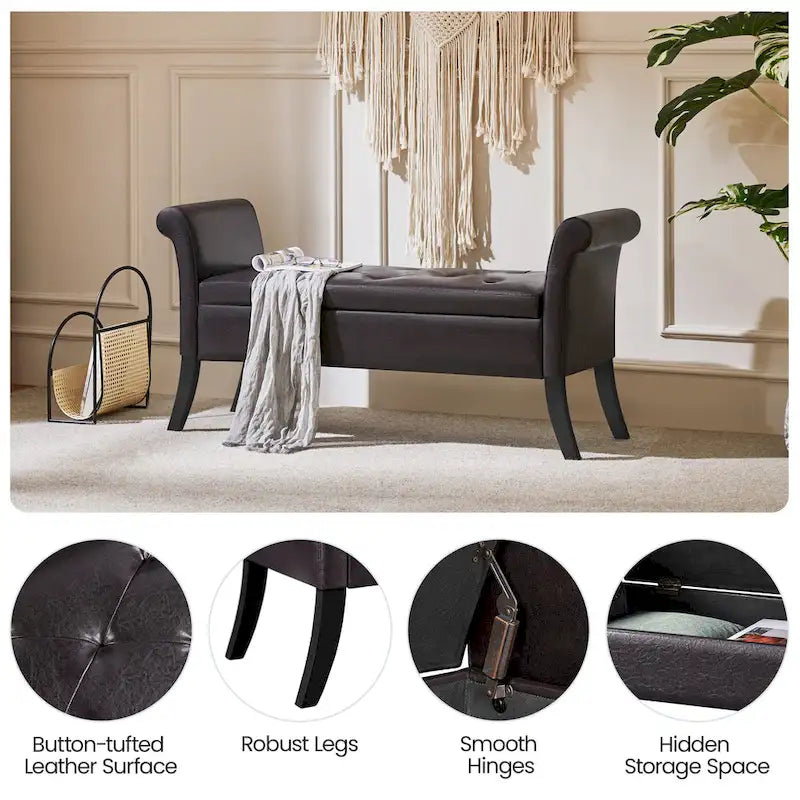 Yaheetech Faux Leather Vintage Storage Bench Multifunctional Bench