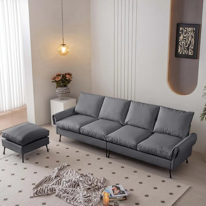 104.5Modern Technical leather L-Shaped Sofa with Ottoman