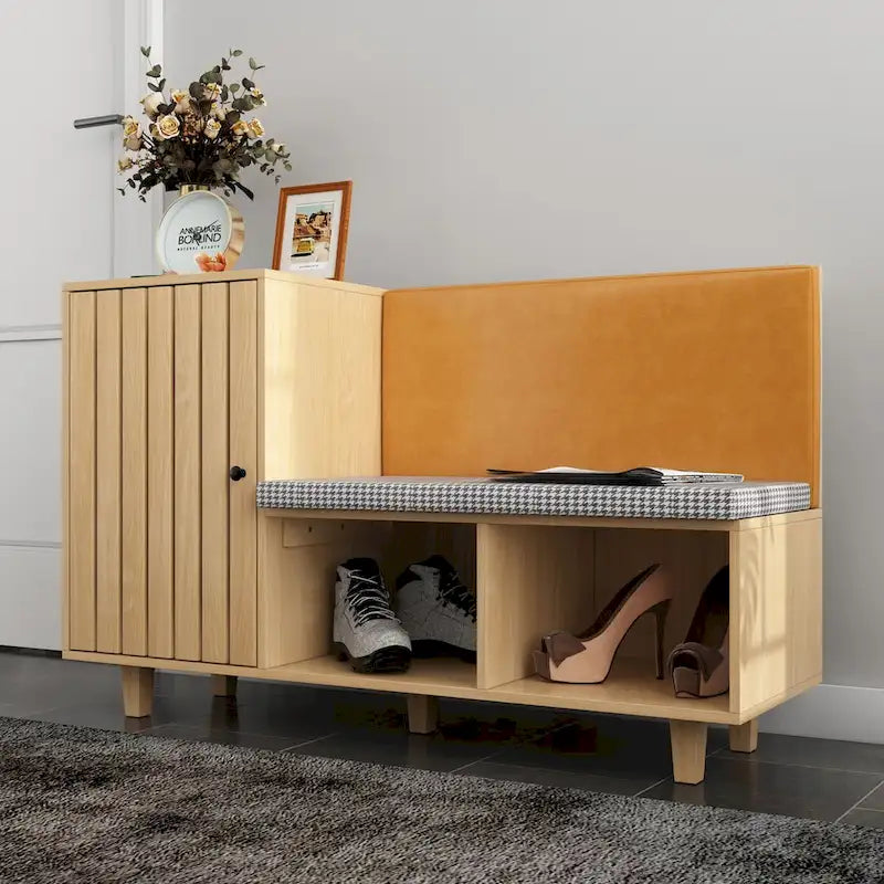 Functional Hallway Storage Ensemble with Houndstooth Cushion Bench