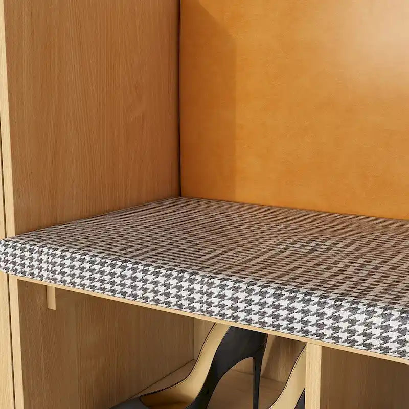 Functional Hallway Storage Ensemble with Houndstooth Cushion Bench