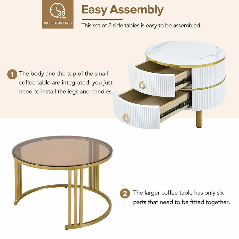 Nesting Coffee Table Set with 2 Drawers