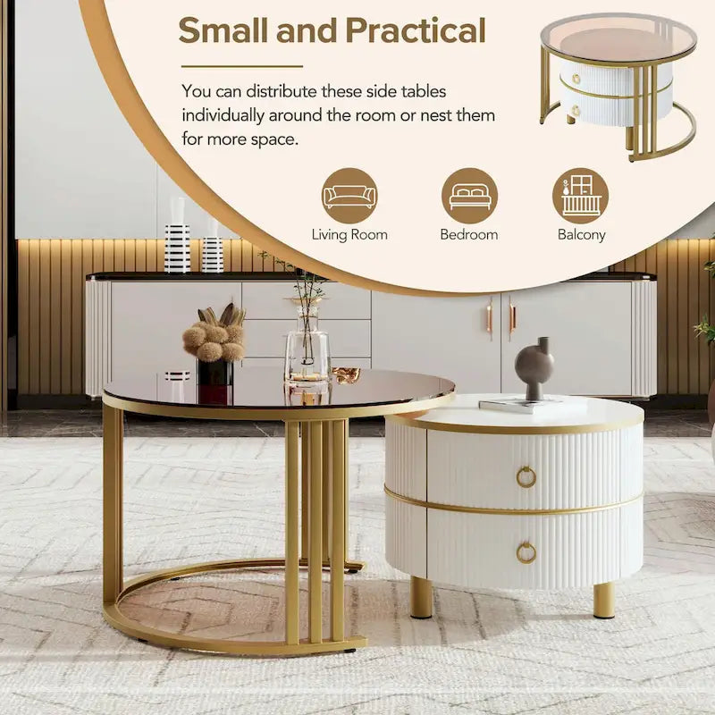 Nesting Coffee Table Set with 2 Drawers