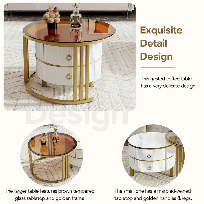 Nesting Coffee Table Set with 2 Drawers