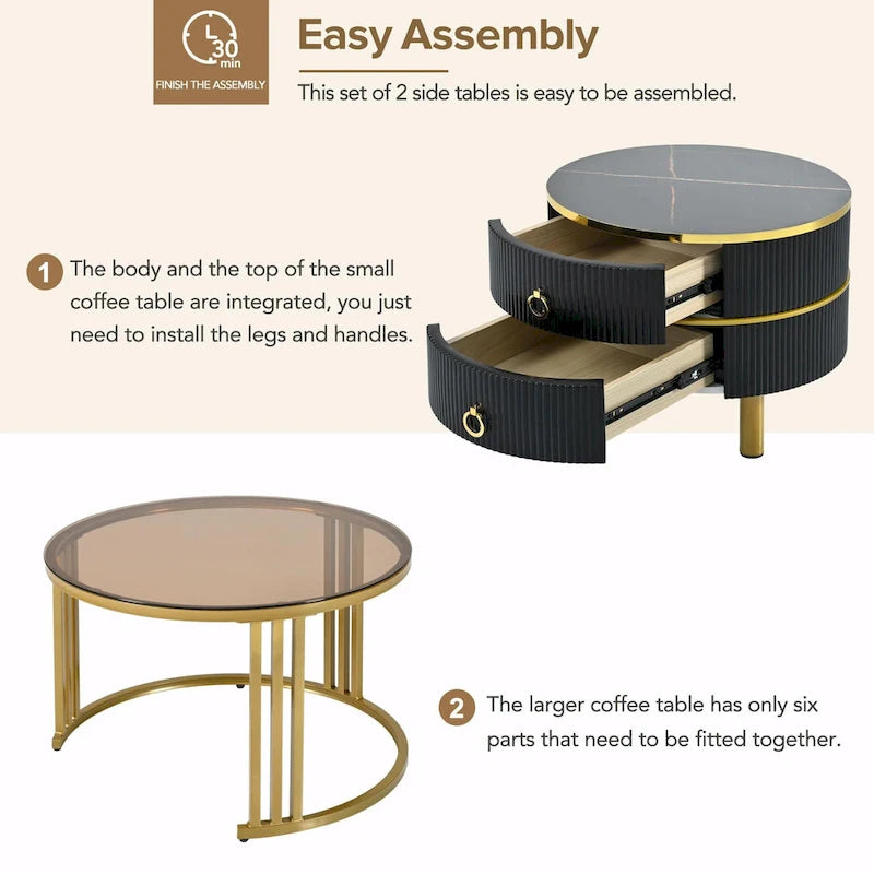 Nesting Coffee Table Set with 2 Drawers