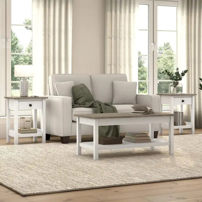 Bush Furniture Mayfield Farmhouse Coffee Table with End Tables