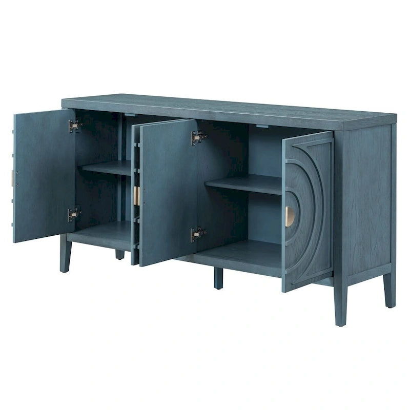 Retro Sideboard Door with Circular Groove Design Round Metal Door Handle