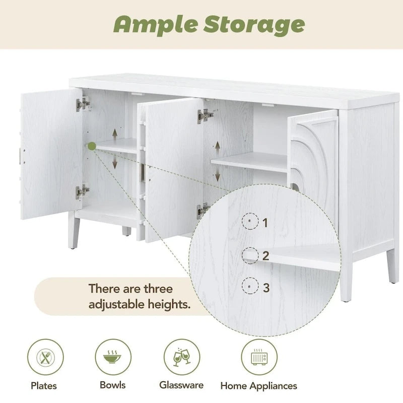 Retro Sideboard Door with Circular Groove Design Round Metal Door Handle