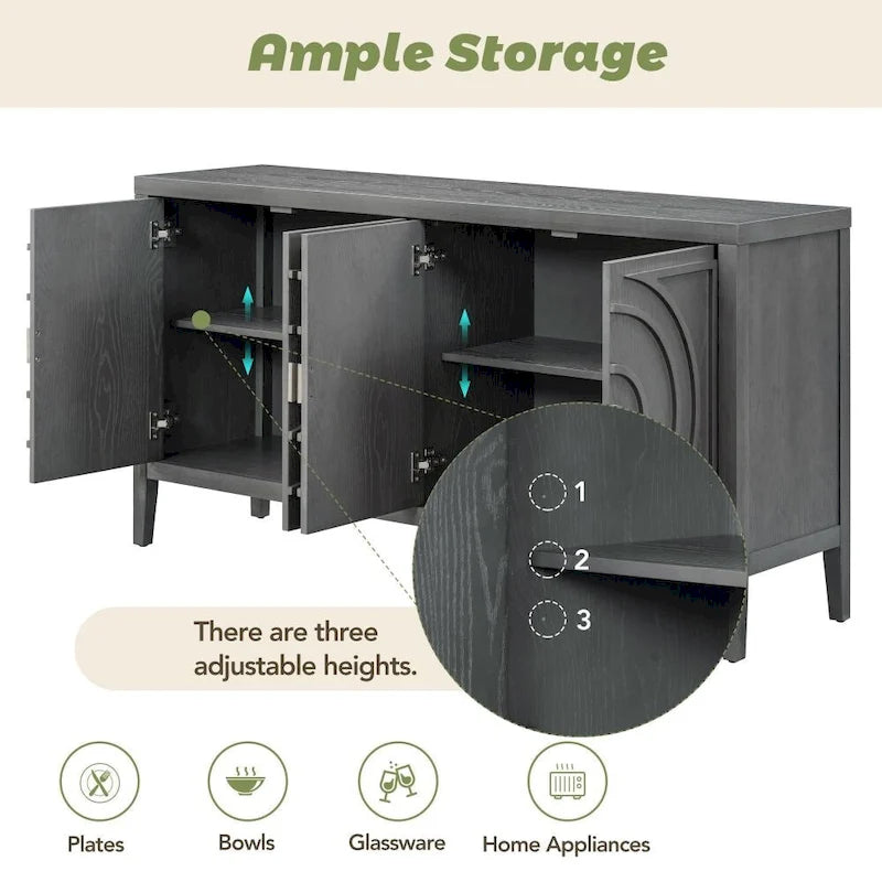 Retro Sideboard Door with Circular Groove Design Round Metal Door Handle