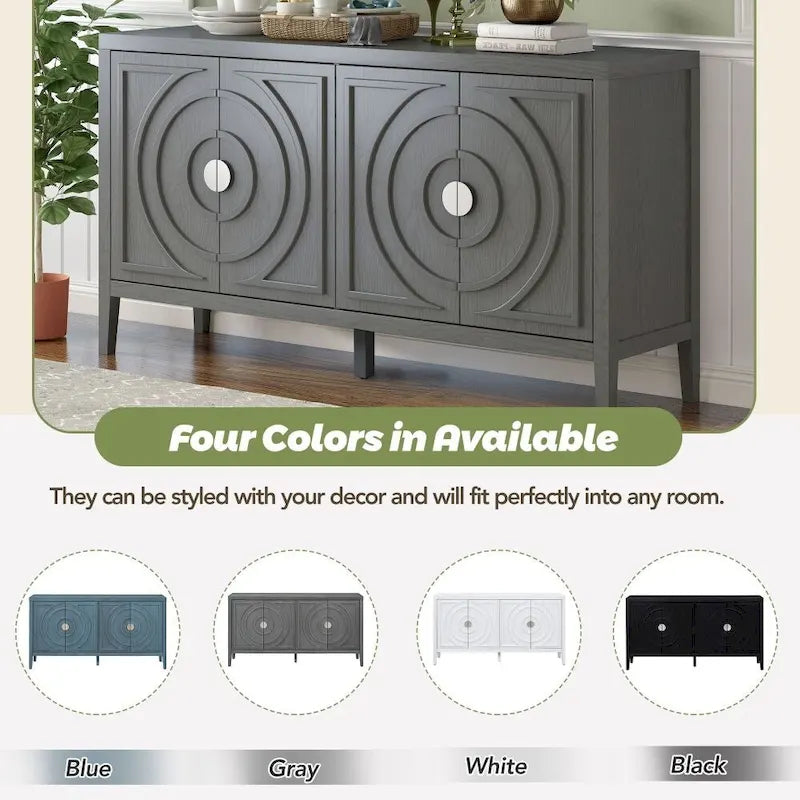 Retro Sideboard Door with Circular Groove Design Round Metal Door Handle