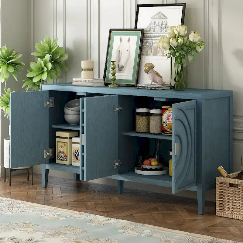 Retro Sideboard Door with Circular Groove Design Round Metal Door Handle