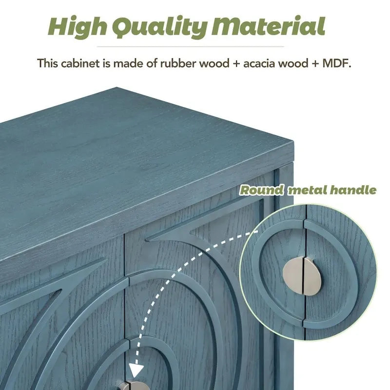 Retro Sideboard Door with Circular Groove Design Round Metal Door Handle