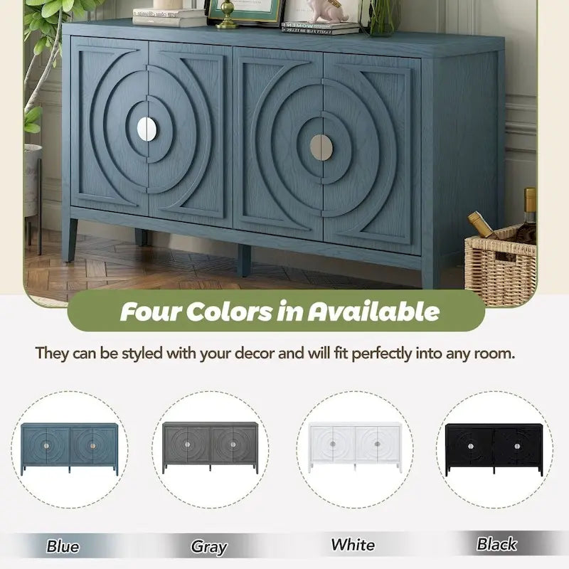 Retro Sideboard Door with Circular Groove Design Round Metal Door Handle