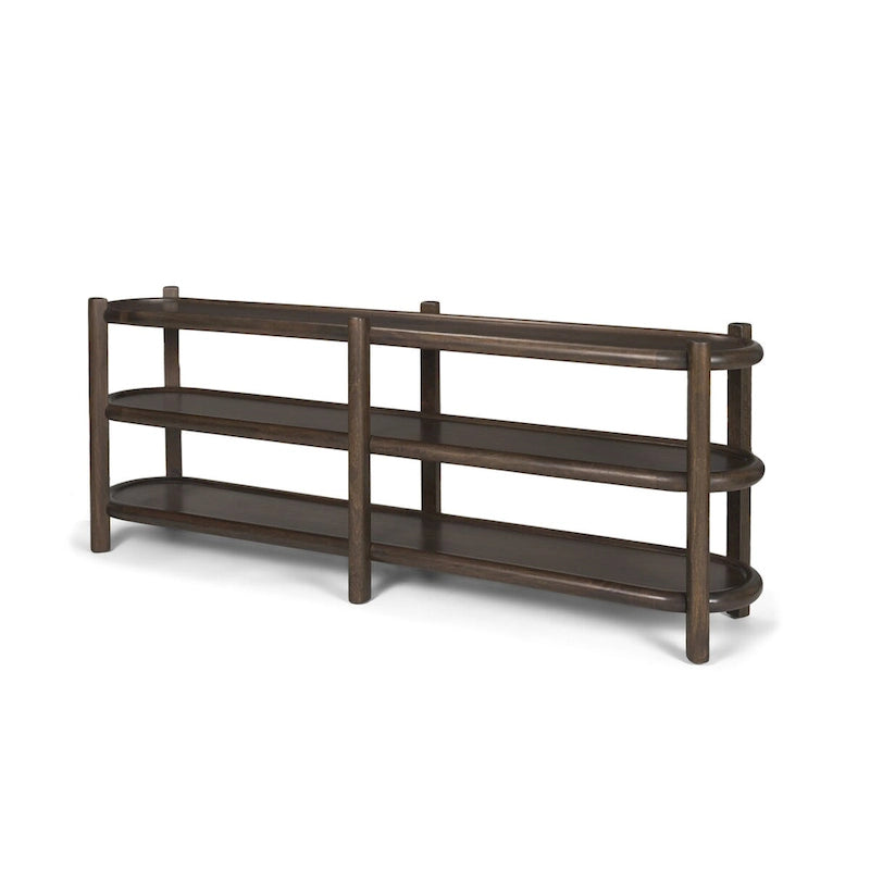 Romi Dark Brown Wood w/ 3 Shelves Oval Console Table