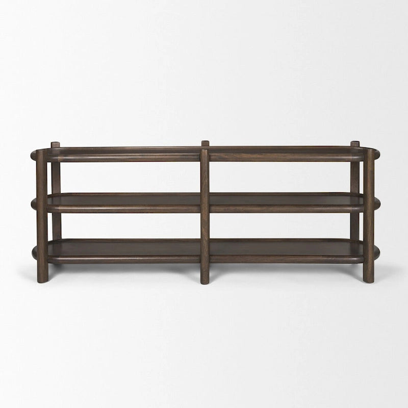 Romi Dark Brown Wood w/ 3 Shelves Oval Console Table