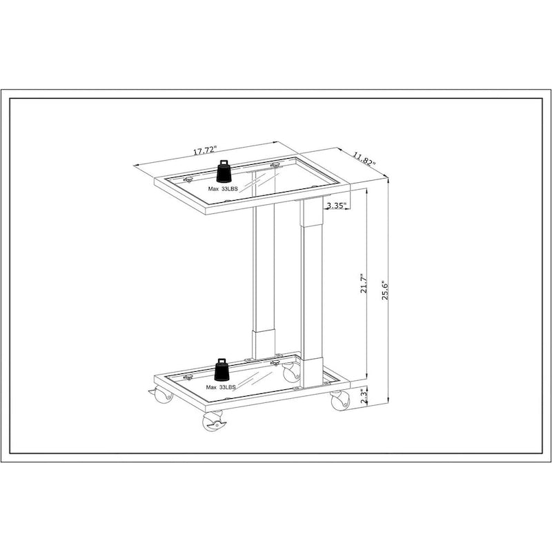 Glass Side Table, Acrylic End Table, Glass Top C Shape Square Table with Metal Base
