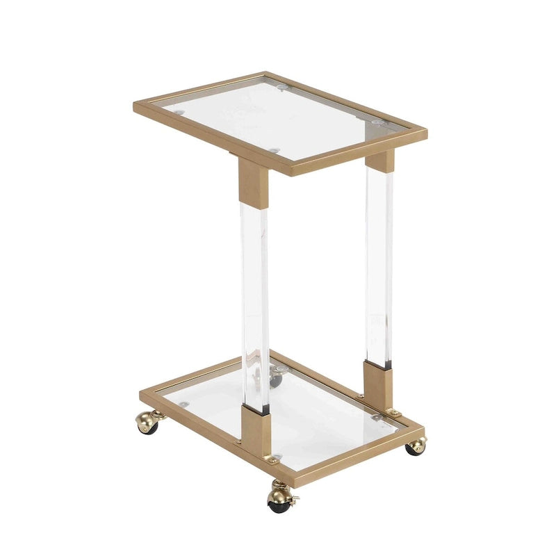 Glass Side Table, Acrylic End Table, Glass Top C Shape Square Table with Metal Base