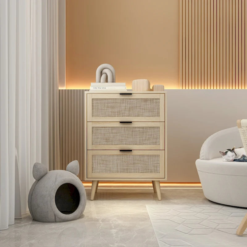 GEITIN 3 Drawers Storage Cabinet with Wood Legs