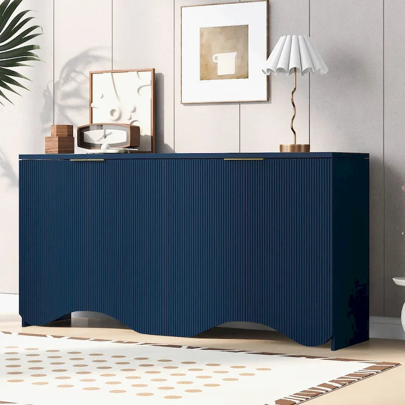 Vertical Stripes and Wavy Design of a Four-Door Cabinet Cabinet Suitable for Hallway, Entryway, Living Room