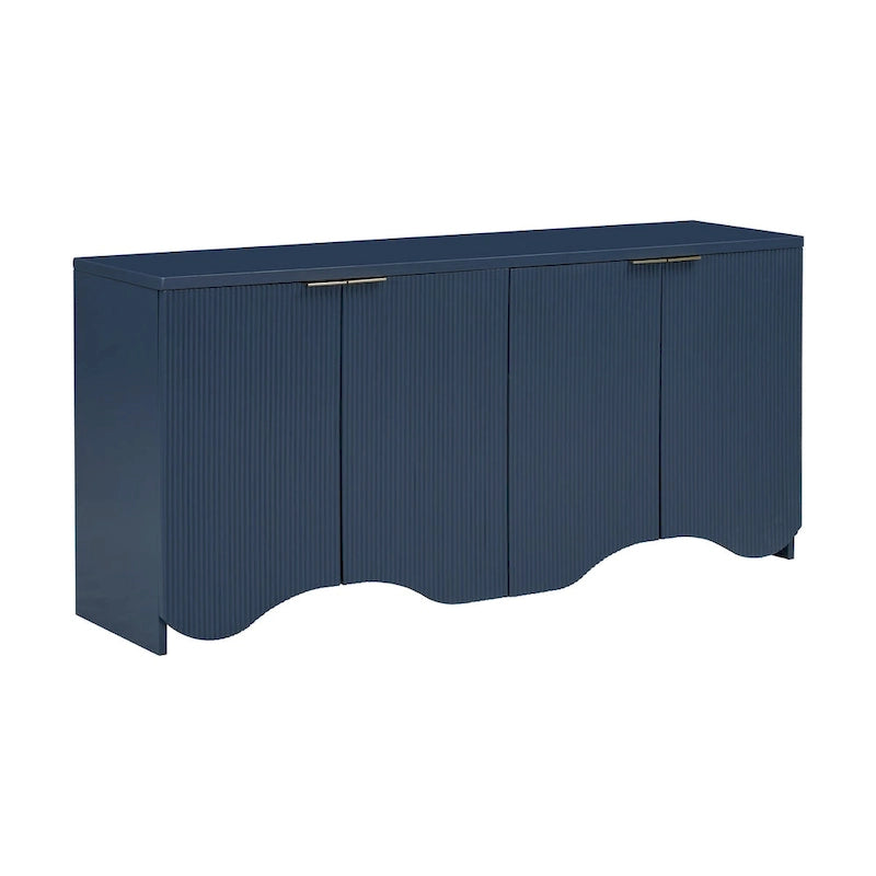 Vertical Stripes and Wavy Design of a Four-Door Cabinet Cabinet Suitable for Hallway, Entryway, Living Room
