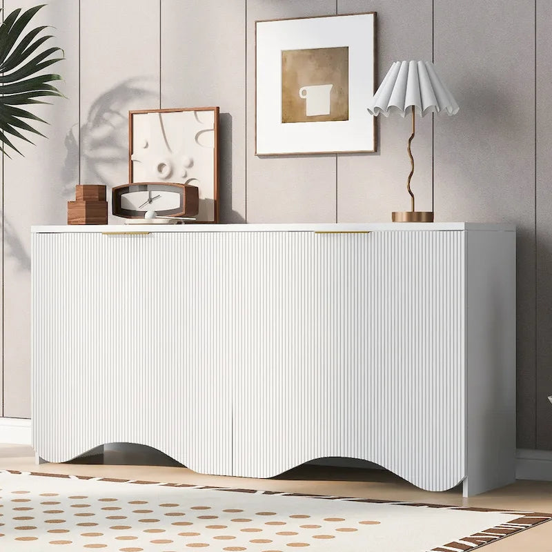 Vertical Stripes and Wavy Design of a Four-Door Cabinet Cabinet Suitable for Hallway, Entryway, Living Room