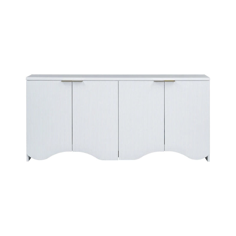 Vertical Stripes and Wavy Design of a Four-Door Cabinet Cabinet Suitable for Hallway, Entryway, Living Room