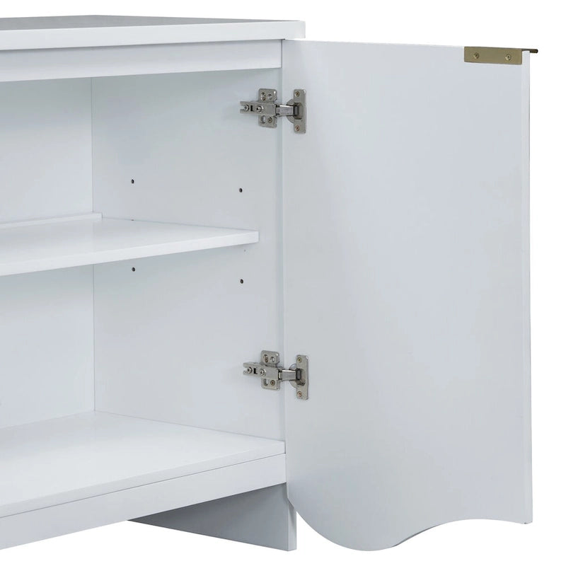 Vertical Stripes and Wavy Design of a Four-Door Cabinet Cabinet Suitable for Hallway, Entryway, Living Room