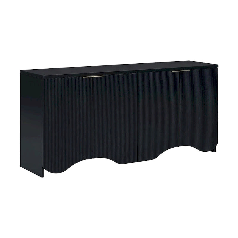 Vertical Stripes and Wavy Design of a Four-Door Cabinet Cabinet Suitable for Hallway, Entryway, Living Room