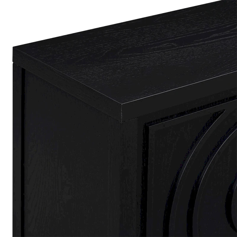 Retro Sideboard Door w/Circular Groove Design Round Metal Door Handle