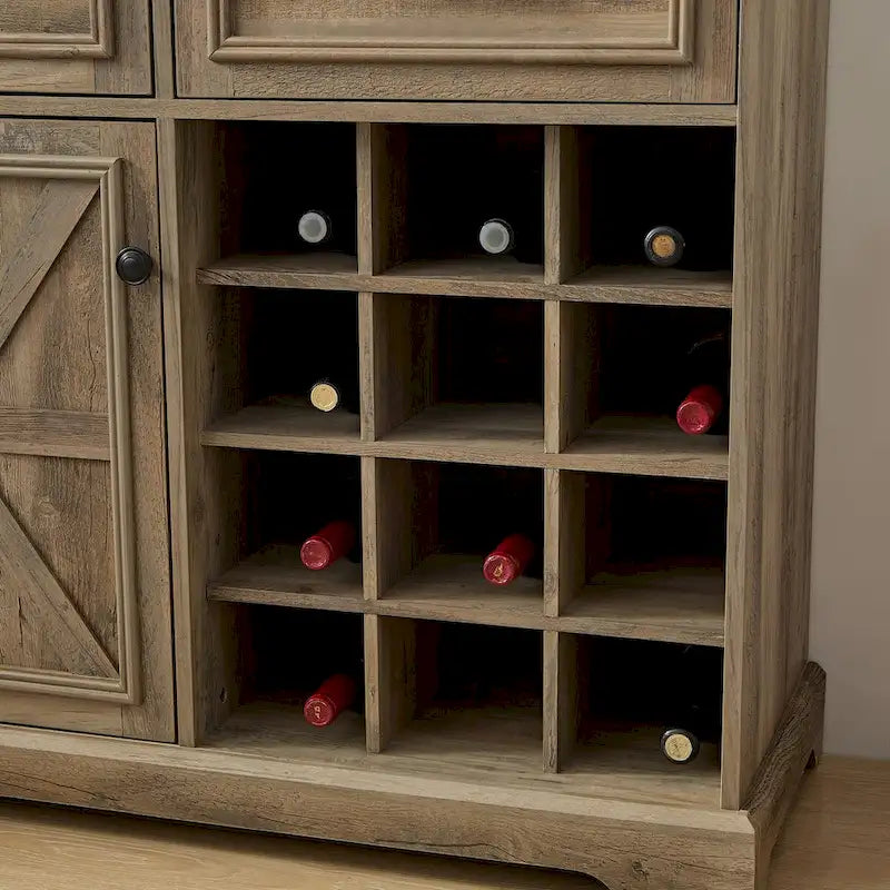 Farmhouse Buffet Cabinet with Storage Sideboard with 2 Drawers, Wine Bar Cabinet with Removable Wine Racks Storage Shelves