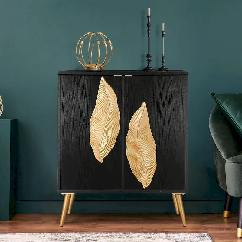 Evari Vintage 2-Door Accent Cabinet Sideboard Buffet Antique Gold Storage Shelf for Living/ Dining Room - W15.5x L31.5x H37