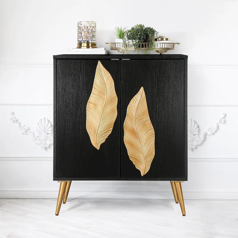 Evari Vintage 2-Door Accent Cabinet Sideboard Buffet Antique Gold Storage Shelf for Living/ Dining Room - W15.5x L31.5x H37