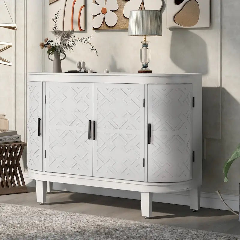 Accent Storage Cabinet Sideboard Wooden Cabinet with Antique Pattern Doors for Hallway, Entryway, Living Room
