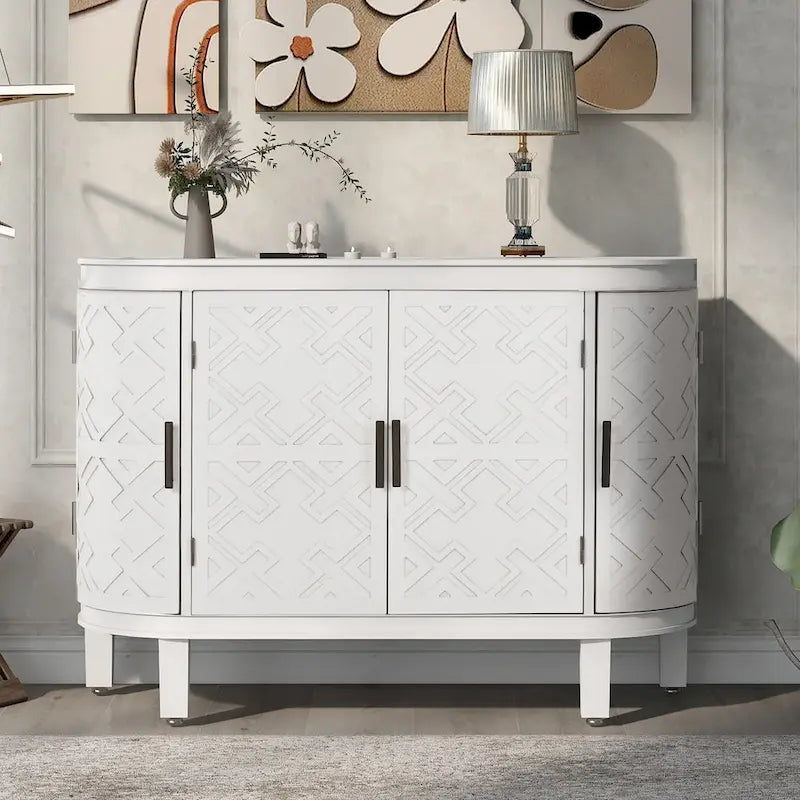 Accent Storage Cabinet Sideboard Wooden Cabinet with Antique Pattern Doors for Hallway, Entryway, Living Room