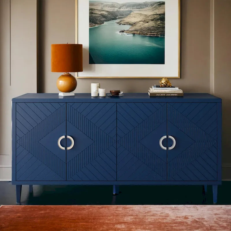 Stylish and Functional 4-Door Storage Cabinet with Pine Legs and MDF, for Living Room Bedroom,and Kitchen