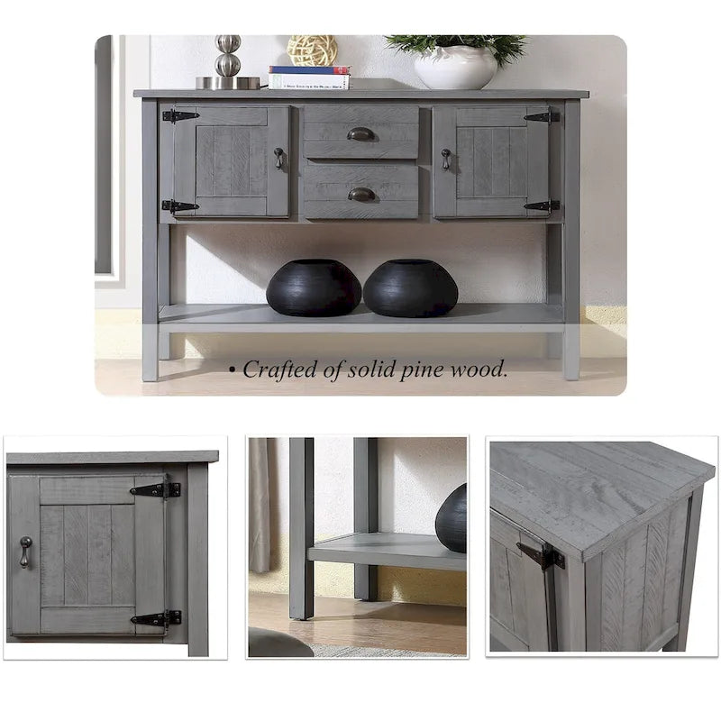 Console Table with 2 Drawers and Cabinets and Bottom Shelf, Retro Style Storage Dining Buffet Server Cabinet(Antique Gray)