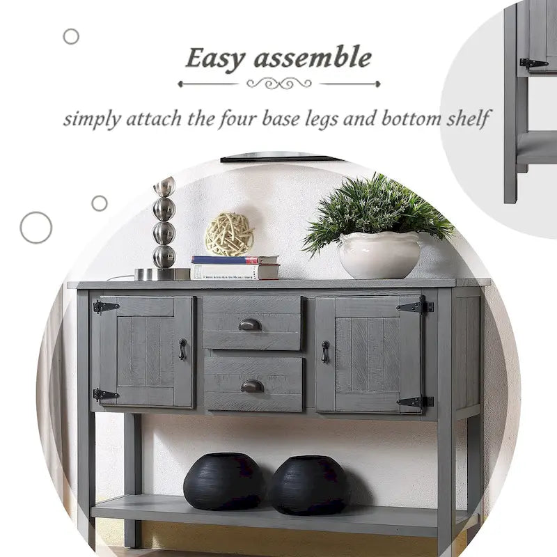 Console Table with 2 Drawers and Cabinets and Bottom Shelf, Retro Style Storage Dining Buffet Server Cabinet(Antique Gray)