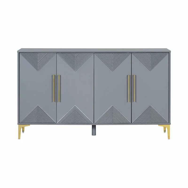Unique Four-Door Cabinet with Two-Tone Triangular Pattern Doors