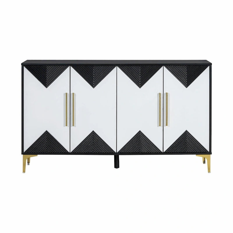 Unique Four-Door Cabinet with Two-Tone Triangular Pattern Doors